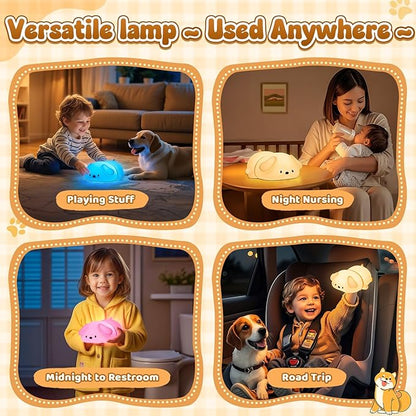 One Fire Squishy Silicone Dog Night Light for Kids—16-Color Gradient Breathing Lamp with 25Hr Battery, Tap Control & Portable Design for Nursery/Bedroom/Travel