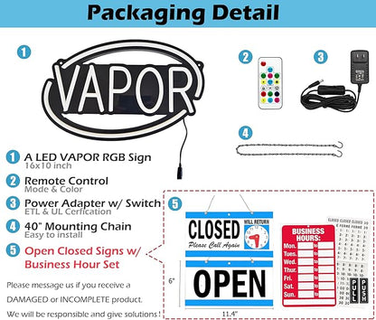 VAPOR-LED Neon Sign for Business,16x10 inch Vape Smoke Shop Sign RGB Bright Led for Window Wall Door VapeSmoke Store