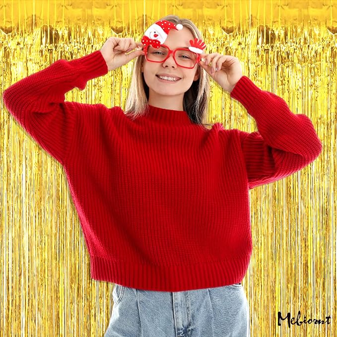4 Pack 2024 New Year Fringe Curtain Backdrop, 3.2Ft x 8.2Ft Metallic Tinsel Foil Fringe Streamers Background for Photo Booth Birthday Wedding Baby Shower Carnival Easter Party Decorations Gold