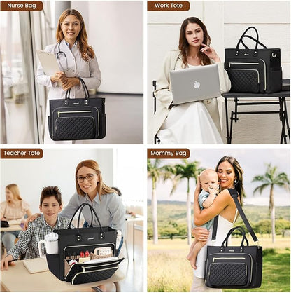 LOVEVOOK Laptop Tote Bag for Women, Work Bags Computer Laptop Bag, Teacher Tote Bag, Professional Briefcase Business Large Purses Handbag, Black, 17 Inch