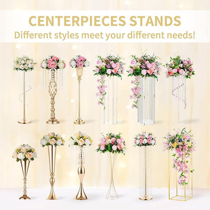 NUPTIO Gold Tall Centerpiece Table: 21.9" Trumpet Vases for Wedding Metal Flower Stand for Party Decorations Set of 2