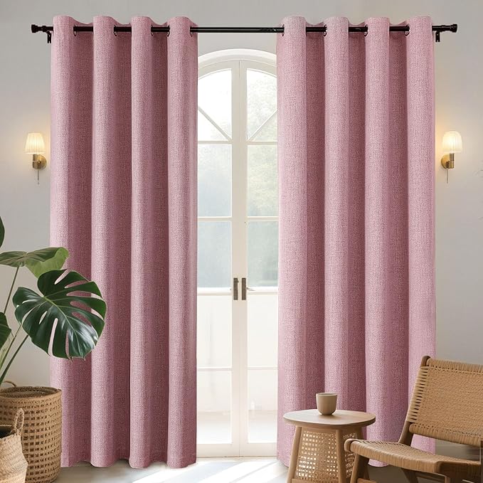Joydeco Light Pink Blackout Curtains 108 Inches Long, Extra Long Curtains 108 Inch Length 1 Panel for Bedroom, Thermal Insulated Linen Black Out Curtains with Grommets(100x108, Light Pink)