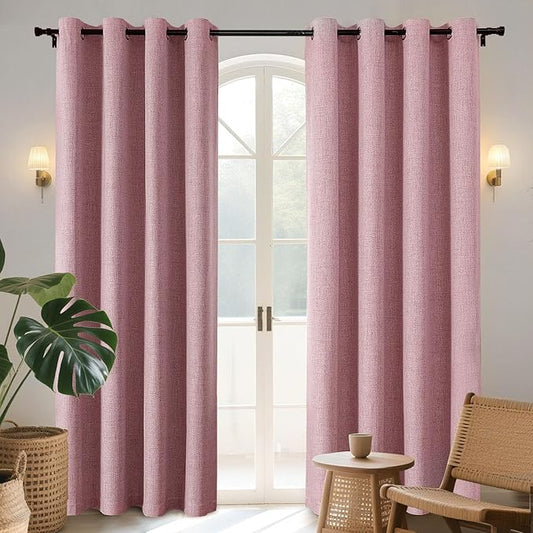 Joydeco Light Pink Blackout Curtains 108 Inches Long, Extra Long Curtains 108 Inch Length 1 Panel for Bedroom, Thermal Insulated Linen Black Out Curtains with Grommets(100x108, Light Pink)