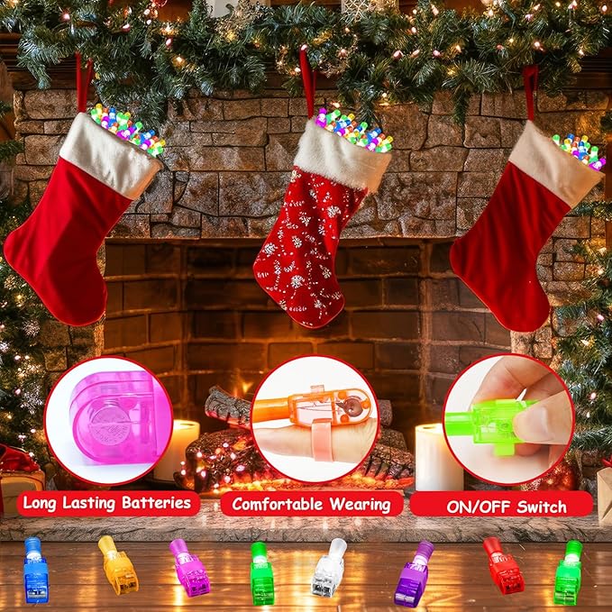 40PCS Christmas Party Favors for Kids,Christmas LED Light Up Finger Lights Glow in the Dark Party Favors for Kids, Classroom Prizes Trick or Treats Gifts