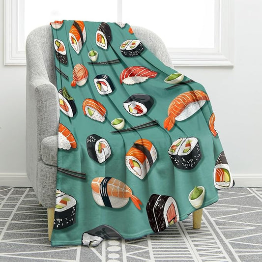 Jekeno Sushi Food Blanket Gifts for Women Kids Girls Boys Mom Wife Men Birthday Christmas Halloween Easter Presents Home Bedroom Living Room Bed Sofa Decor Plush Throw 50"x60"