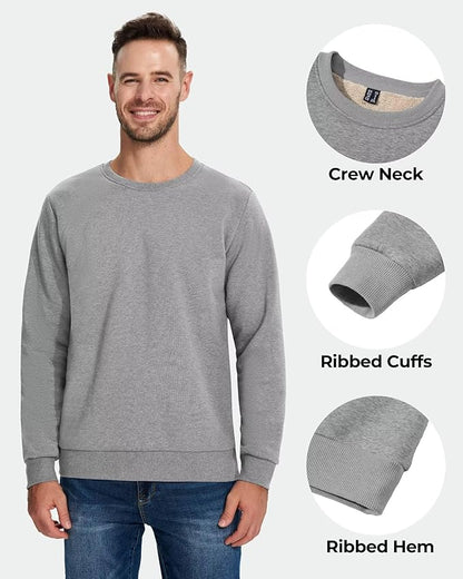 Boladeci Men's Full Sherpa Lined Crewneck Sweatshirts Heavy-weight Fleece Pullover Thick Thermal Long Sleeve Cotton