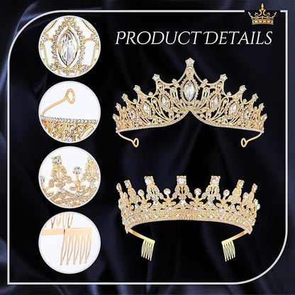 Kigeli 4 Pack Queen Crowns for Women Pageant Crown with Combs Princess Rhinestones Tiara Headband Prom Tiara for Quinceanera Birthday Cosplay Wedding(Gold)