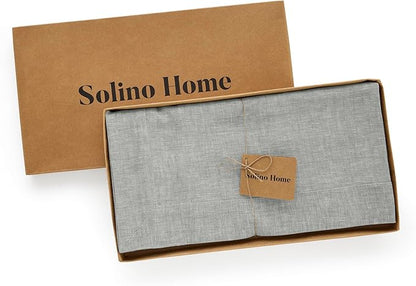 Solino Home Linen Cloth Tablecloth 52 x 52 Inch - 100% Pure Linen Chambray Grey Square Tablecloth - Athena, Machine Washable Table Throw for Fall, Autumn