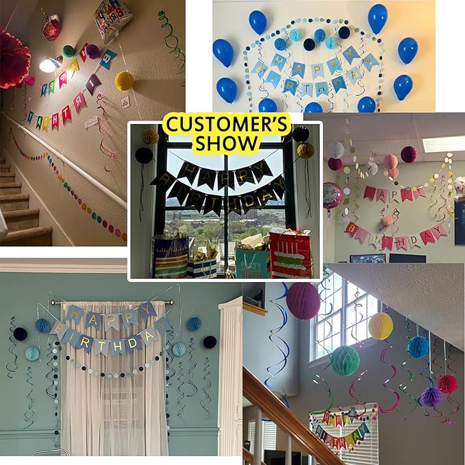 Blue Birthday Decorations with Happy Birthday Banner, Paper Honeycomb Balls, Circle Garland and Hanging Swirl Decorations, Birthday Party Decorations