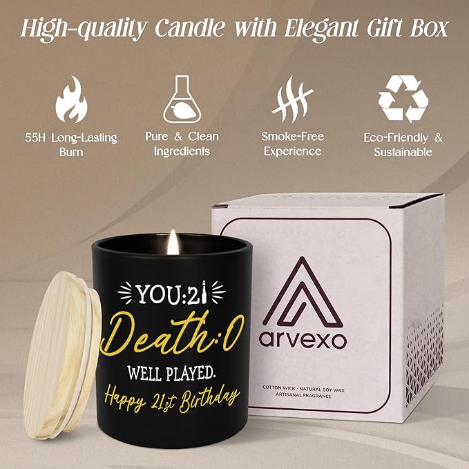 Christmas 21st Birthday Gifts for Her Him - Long Lasting Vanilla Lavender Candle 10 oz - 21st Birthday Gifts for Women Men Friend Boyfriend Girlfriend Sister, Funny Gift for 21 Year Old Female