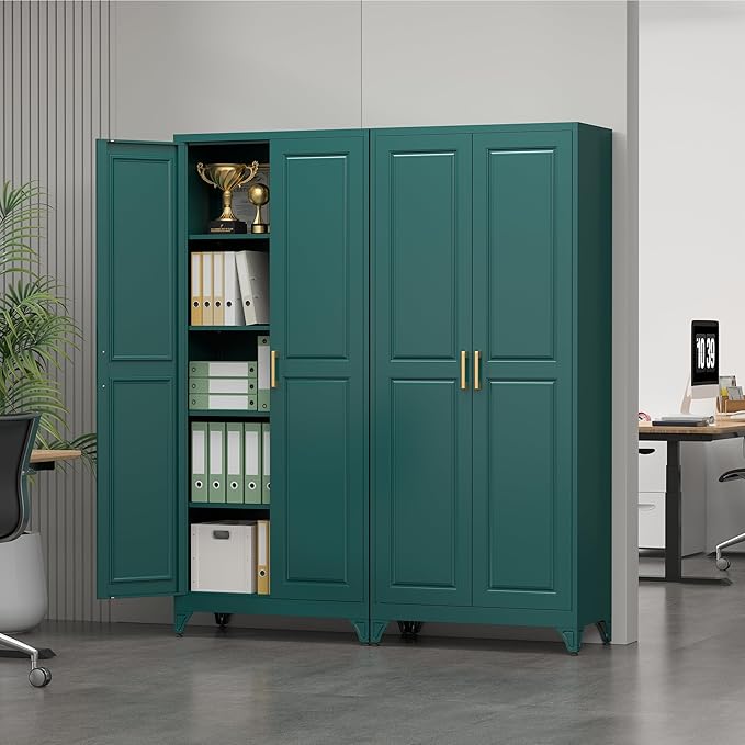 75" Tall Metal Storage Cabinet, Kitchen Pantry Storage Cabinets with Doors and 4 Shelves, Food Pantry Cabinet, Utility Kitchen Cupboard, Large Steel Cabinets for Dining, Living Room, Green