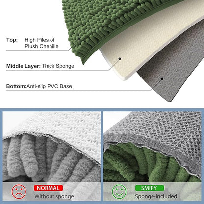 Smiry Luxury Chenille Toilet Rugs U-Shaped 24x20, Soft Absorbent Non-Slip Contour Bathroom Rugs for Toilet, Machine Washable Contoured Bath Mats, Olive Green