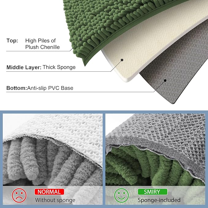 Smiry Luxury Chenille Toilet Rugs U-Shaped 20x20, Soft Absorbent Non-Slip Contour Bathroom Rugs for Toilet, Machine Washable Contoured Bath Mats, Olive Green