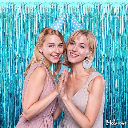 4 Pack Fringe Curtain Backdrop, 3.2Ft x 8.2Ft Blue Metallic Tinsel Foil Fringe Streamers Background for Photo Booth Birthday Wedding Baby Shower Carnival Easter Mother’s Day Party Decorations