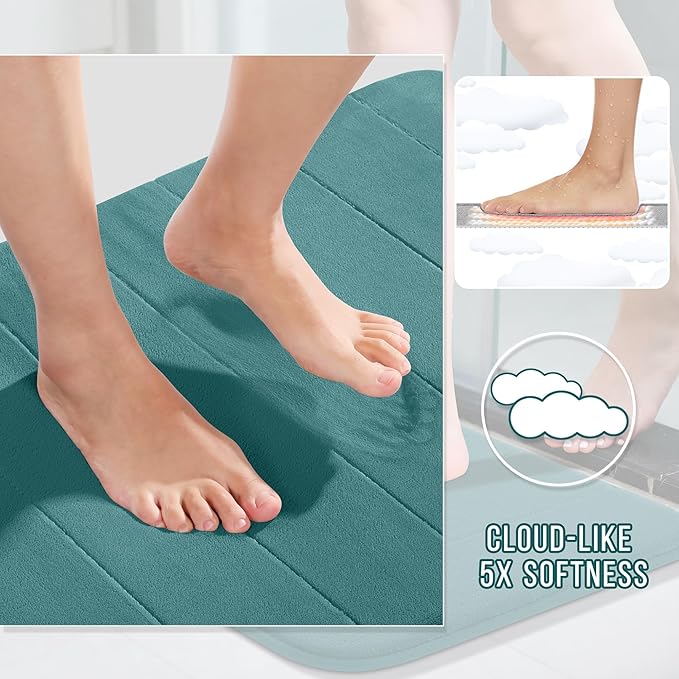 Yimobra Bathroom Runner Rugs 72"x24" Non Slip Washable Memory Foam Bath Mat, Super Soft Water Absorbent Hallway Carpet for Vanity Tub Shower, Teal