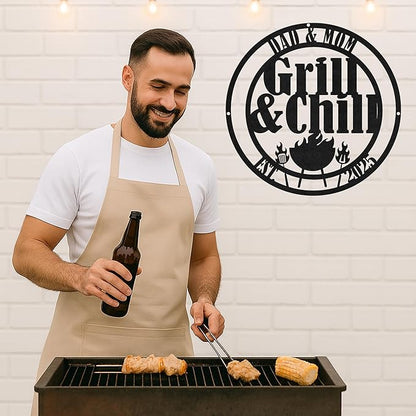 Custom Outdoor Cooking Metal Sign, Personalized BBQ Grill Name Cut Wall Decor for Patio, Rustic Backyard Kitchen Gift
