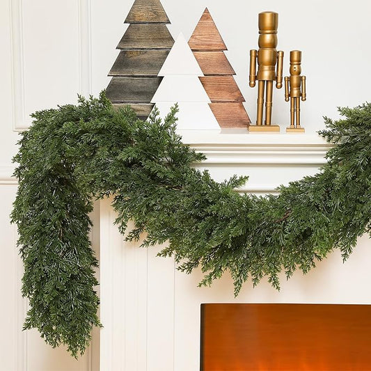 Jutom 1 Pcs 6 ft Thick Christmas Cedar Garland Artificial Realistic Soft and Flexible Full Faux Green Cedar Pine Garland for Home Indoor Xmas Holiday Mantle Fireplace Party Decoration