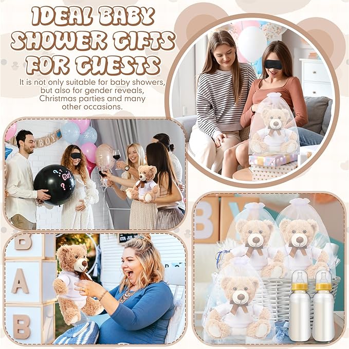 Soulchen 6 Set Bear Blindfolded Diaper Changing Baby Shower Games 14 Inch Bear Plushes with Dolls Diapers Bottles Shirts for Gender Reveal Bridal Shower Game Prize Gift Guest Adult(Khaki)