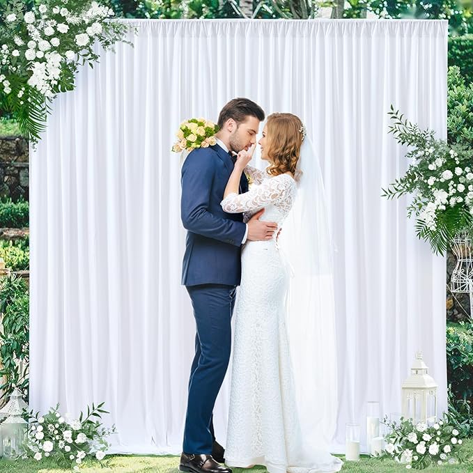 8 x 10ft White Backdrop Curtains Party Wedding Back Drops White Photo Curtains Soft Fabric Backdrop Wrinkle-Free Polyester Cortinas Blancas for Bridal Baby Shower Baptism Birthday Decor, 2 Panels