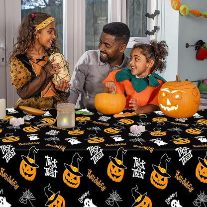 QZYL 2 Pack Halloween Table Cloths, 54 in x 108 in Pumpkin Party Decorations, Purple Black Tablecloth Disposable Plastic Table Cloth Tablecover, Halloween Party Decor Dinnerware Home