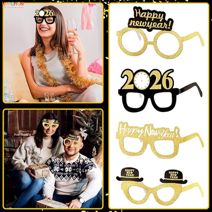 KatchOn, 2026 Glasses New Year Eve - Pack of 12 | Happy New Year Eyeglasses 2026 for New Years Eve Party Supplies 2026 | NYE Party Glasses | Happy New Years Decorations 2026 | NYE Sunglasses 2026