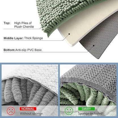 Smiry Luxury Chenille Bathroom Rugs 40x32, Extra Soft and Absorbent Shaggy Bath Mat, Machine Washable, Non-Slip Plush Carpet Runner for Tub, Shower, and Floor, Home Decor Accessories, Sage Green