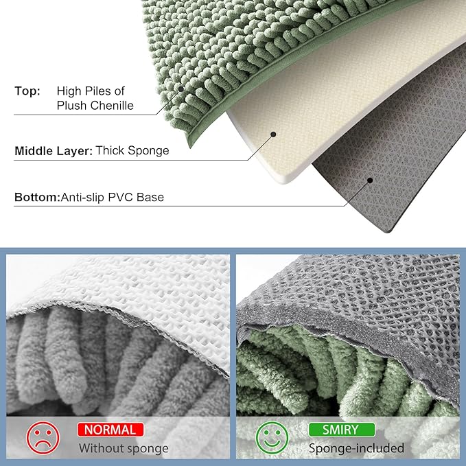 Smiry Luxury Chenille Toilet Rugs U-Shaped 20x20, Soft Absorbent Non-Slip Contour Bathroom Rugs for Toilet, Machine Washable Contoured Bath Mats, Sage Green