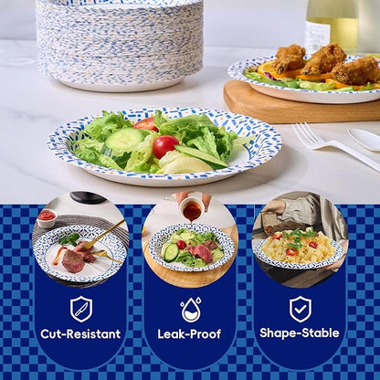 JOLLY CHEF 10 Inch Paper Plates 140 Count, Soak-Proof, Cut Proof, Disposable Heavy Duty Plates for Picnic, Family Gatherings, Parties