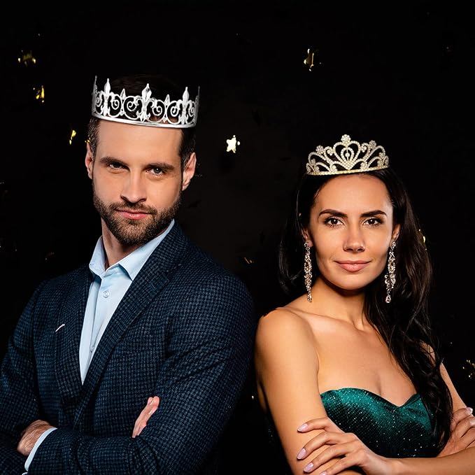 Henoyso 4 Pcs Prom King and Queen Crowns for Men Women Halloween Party King Queen Tiara Headband Homecoming Party Favor