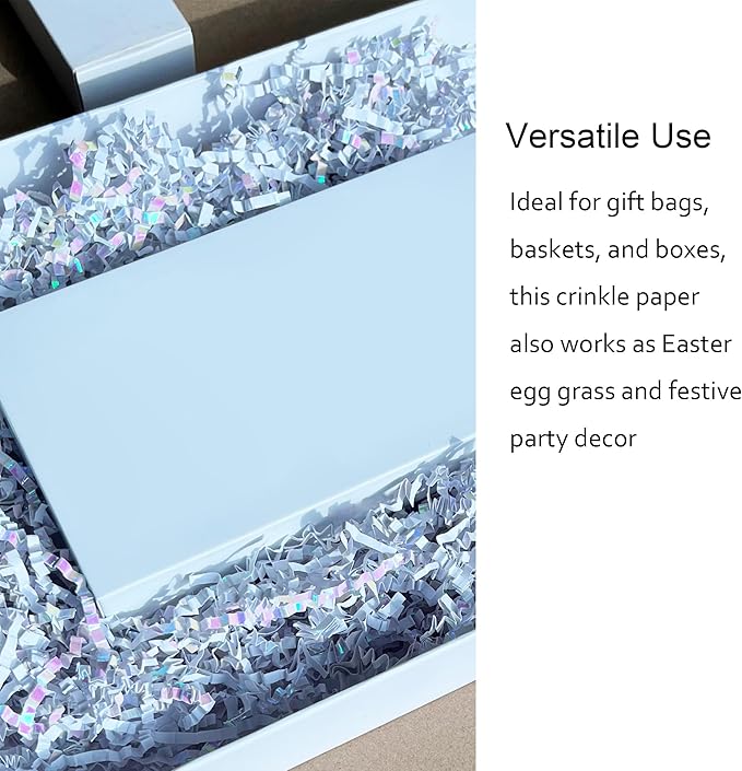2 LB Crinkle Paper Shred Sparkly Diamond White Gift Basket Filler Birthdays Weddings Valentines Day Party Decorations