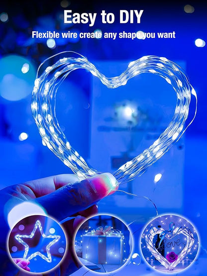 btfarm 4 Pack Fairy Lights Battery Operated with Timer, 16.4 FT 50 LED Silver Wire Twinkle String Lights 8 Modes Dimmable Waterproof for Indoor Christmas Bedroom Wedding Decorations, Blue