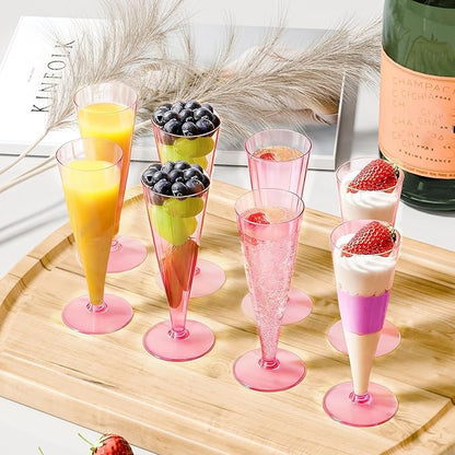 40 Pack Pink Plastic Champagne Flutes Disposable Champagne Glasses, 4.5 Oz Clear Mimosa Glasses Bulk Cocktail Toasting Cups for Party Supplies Wedding Bride Bar, Copas De Plastico Para Brindis
