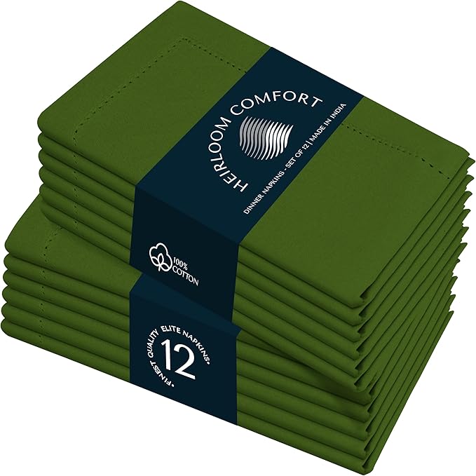 Mint Green Cloth Dinner Napkins 18"x18" - Set of 12-100% Cotton, Absorbent, Soft, Reusable, Washable - Hemstitch Mitered Edges - Perfect for Spring, Easter, Weddings, Everyday Use