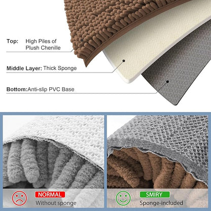 Smiry Luxury Chenille Bathroom Rugs 24x16, Extra Soft and Absorbent Shaggy Bath Mat, Machine Washable, Non-Slip Plush Carpet Runner for Tub, Shower, and Floor, Home Decor Accessories, Mocha