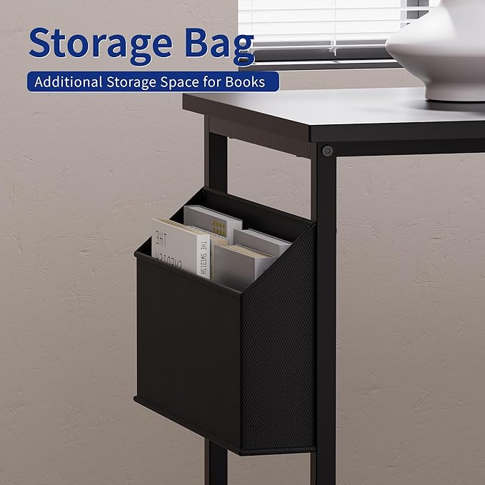 Pamray 40 Inch L Shaped Computer Desk with Reversible Side Storage Shelves, Small Corner Desk for Small Space Home Office, Writing Study Table PC Desk for Bedroom, Black