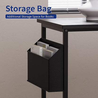Pamray 40 Inch L Shaped Computer Desk with Reversible Side Storage Shelves, Small Corner Desk for Small Space Home Office, Writing Study Table PC Desk for Bedroom, Black