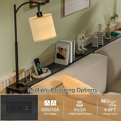 keomaisyto Narrow Console Table with 3-Color Light & Outlet, 31" H Skinny Sofa Table, Behind Couch Table with 3 Color Temperatures Led Bulb for Living Room, Bedroom, Entryway, Hallway, Black