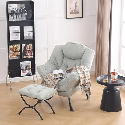 LITA Lazy Chair with Ottoman, Modern Accent Leisure Upholstered Sofa, Contemporary Lounge Reading Chair with Armrests and a Side Pocket for Living Room, Bedroom & Small Space