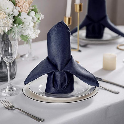 25pcs Polyester Cloth Napkins - 17 x 17 inch Navy Washable Dinner Napkins with Hemmed Edges for Restaurant/Wedding/Hotel(25,Navy)