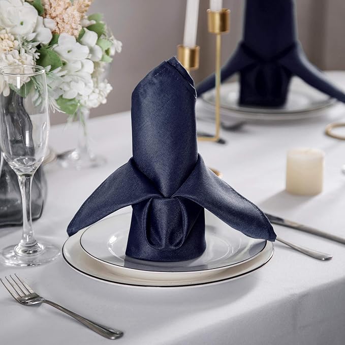 25pcs Polyester Cloth Napkins - 20 x 20 inch Navy Washable Dinner Washable Napkins with Hemmed Edges for Restaurant/Wedding/Hotel(25,Navy)