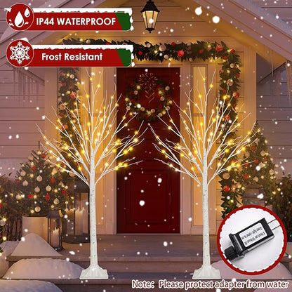 2-Pack 4FT Lighted Birch Tree for Indoor Christmas Decorations Outdoor, Higher Size, Timer Function Birch Christmas Tree with 96 LED Warm White Lights for Home Decor Bedroom Thanksgiving Party Garden