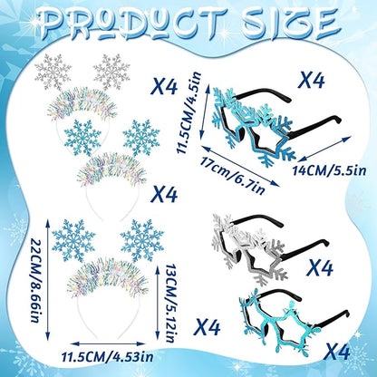 Riceshoot 24 Pcs Christmas Snowflake Headbands Snowflake Glasses Set Christmas Glittered Eyewear Headbands Accessories Party Favors