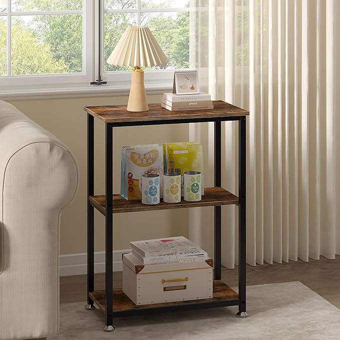 VECELO Tall End Side Table,30" Height Nightstand with 3-Tier Storage Shelf for Living Room Bedroom Office Hallway Study