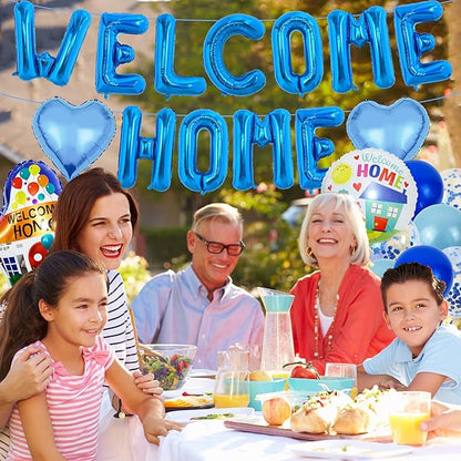 Welcome Home Decorations 26 Pcs Party Decorations Include Welcome Home Banner Latex Round Love Foil Balloons, Pull Flower, Suitable for Home Party Decorations