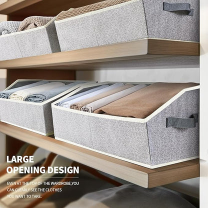 Closet Organizers Bins 6 Packs - Large Closet Shelf Organizer with Handles, Fabric Trapezoid Storage Bins, Collapsible Storage Cubes for Clothes, Towels, Light Gray