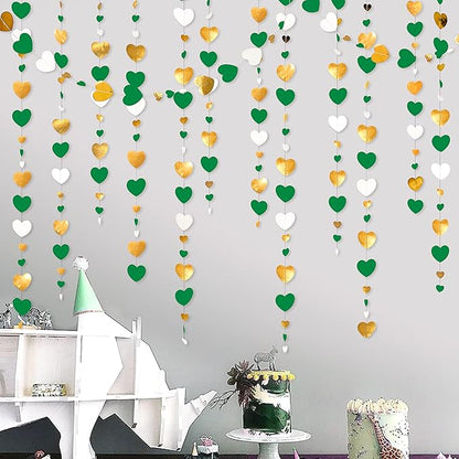 Valentines Day Party Decorations Green Gold and White Love Heart Garland Hanging Streamer Banner for Spring Summer Anniversary Engagement Wedding Bridal Baby Shower Birthday Mothers Day Party Supplies