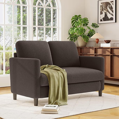 Loveseat Sofa, 51" Love Seat, Comfy Teddy Small Loveseat for Small Spaces, Tool-Free Setup Sofa Couch for Bedroom, All-Wood Couches for Living Room, No Pillow Included, Brown