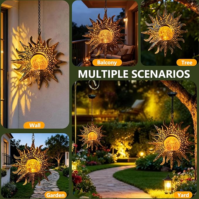 Solar Lights Outdoor Garden Decor Hanging Lanterns Decoration Metal Sunflower Gifts Waterproof for Yard Clearance Front Porch Lawn Driveway Patio Backyard Pathway Gardening Gift