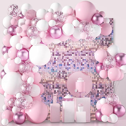 24PCS Light Pink Shimmer Wall Backdrop, Laser Square Sequin Photo Backdrops Panel, Glitter Wall Background for Birthdays, Weddings, Christmas, Engagements, Disco Bachelorette Party Decor (4FTx6FT)