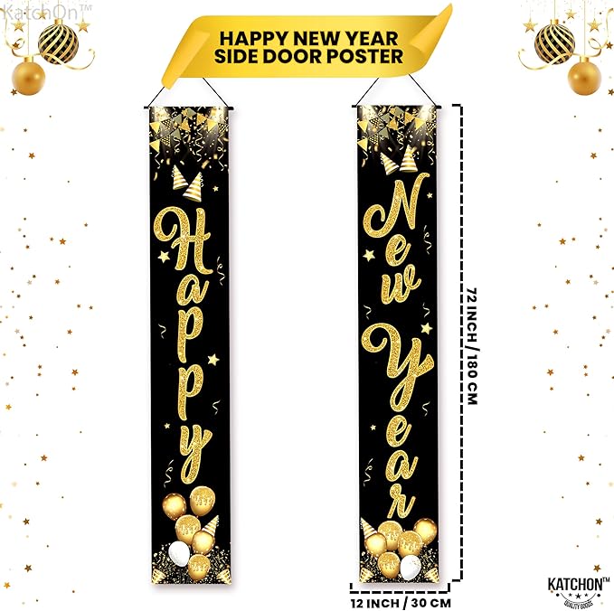 KatchOn, XtraLarge Happy New Year Door Banner - 72x12 Inch | Scripted Door Banner for New Years Decorations 2026 | Happy New Year Banner | New Years Eve Party Supplies 2026 | Nye Decorations